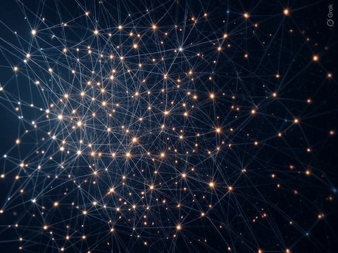 Darstellung eines dezentralen Peer2Peer Netzwerkes ohne zentralen Knotenpunkt / Quelle: Grok